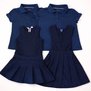 Girls Navy School Uniform Dresses and Polo Shirt Bundle Size 7 Medium